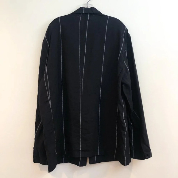 DEPT. ANONYM 100% Linen Black Striped Collared V Neck Classic Lightweight Blazer - Picture 11 of 11